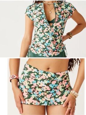 Carve Designs Swim Set Dawson Rashquard S Hoku Swim Skort M Wildflower
